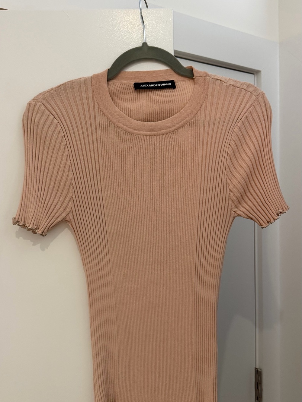 Alexander Wang Blush Ribbed Short-Sleeve Crew Top